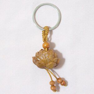 Lotus Flower Keychain Carved Peach Wood Buddha Enlightenment Pendant Fast Ship